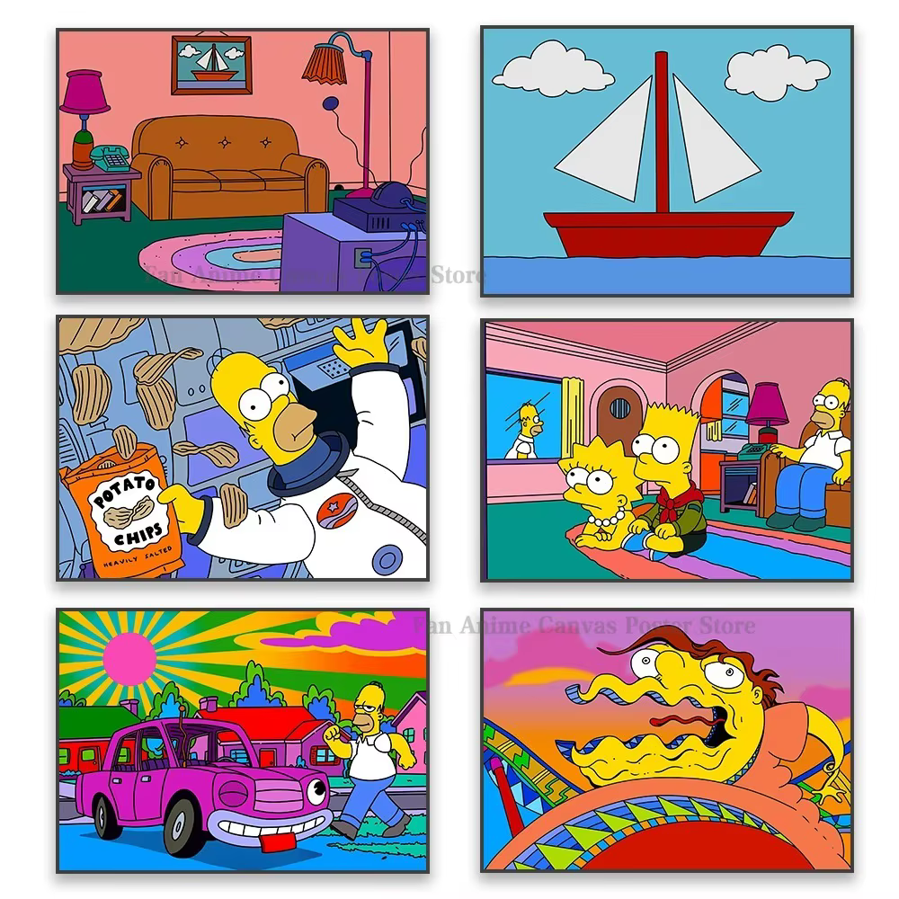 Affiche sur toile T-The S-Simpsons, art mural de dessin animé exquis pour salon et chambre à coucher, cadeau de collection parfait pour les fans