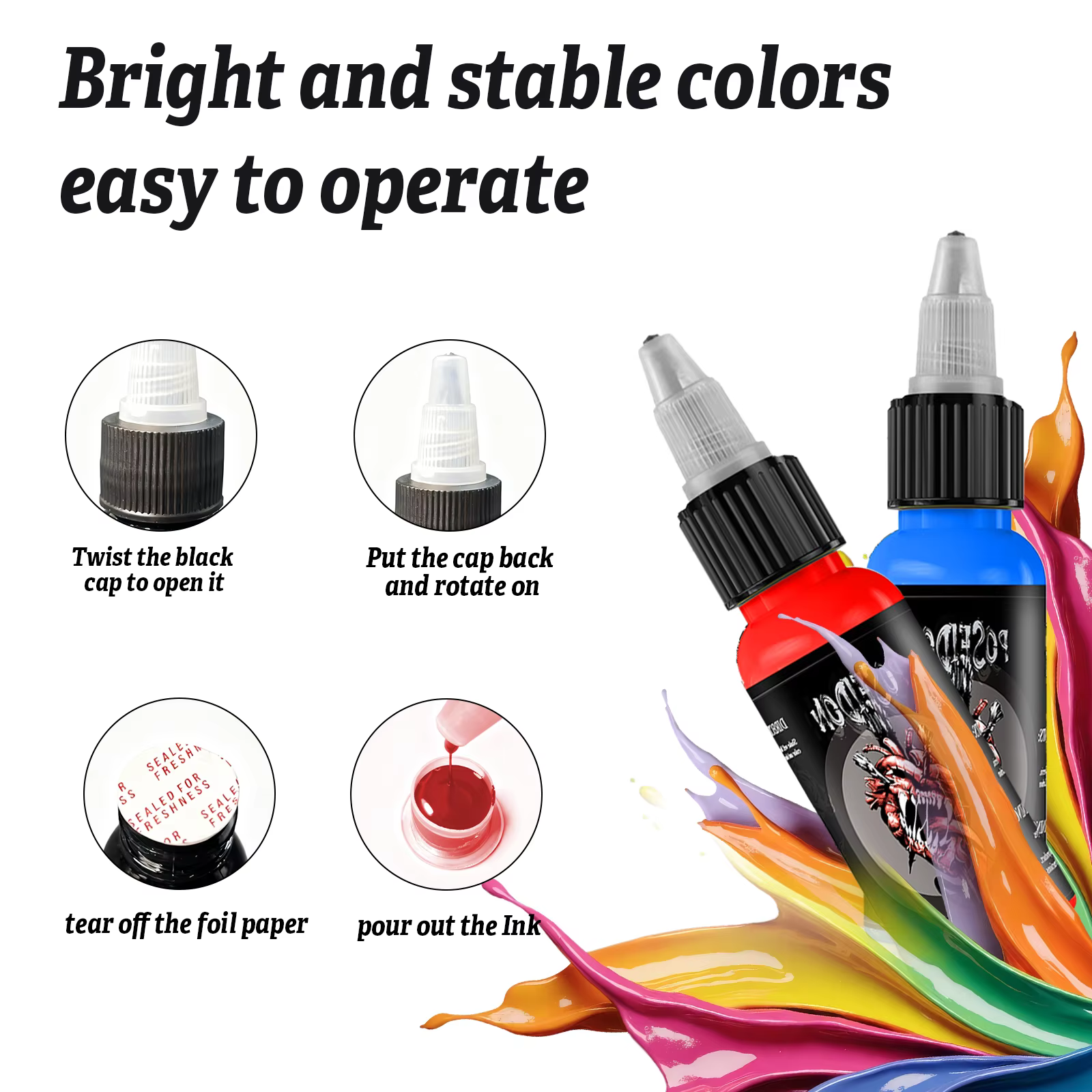 POSEIDON 30ML 5 couleurs encre de tatouage professionnel bricolage Pigment de tatouage Permanent Art corporel Pigment encre de tatouage fournitures de tatouage