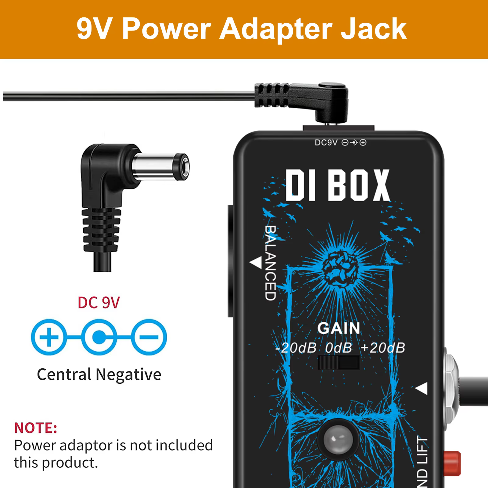 Boîtier de direct DI multifonctionnel VSN Mini pour pédale de guitare avec contrôle de gain, simulateur de cabinet et interrupteur – Appareil musical