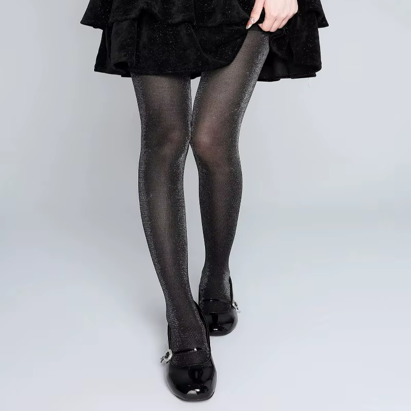 Collants scintillants effet lurex argenté 50D pour femme – Leggings métalliques brillants pour Halloween