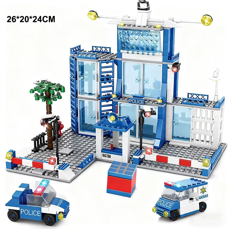 Ensemble de blocs de construction de la station de police de la ville, jouets éducatifs pour garçons et enfants, briques de voiture DIY, centre de commandement de la station de police