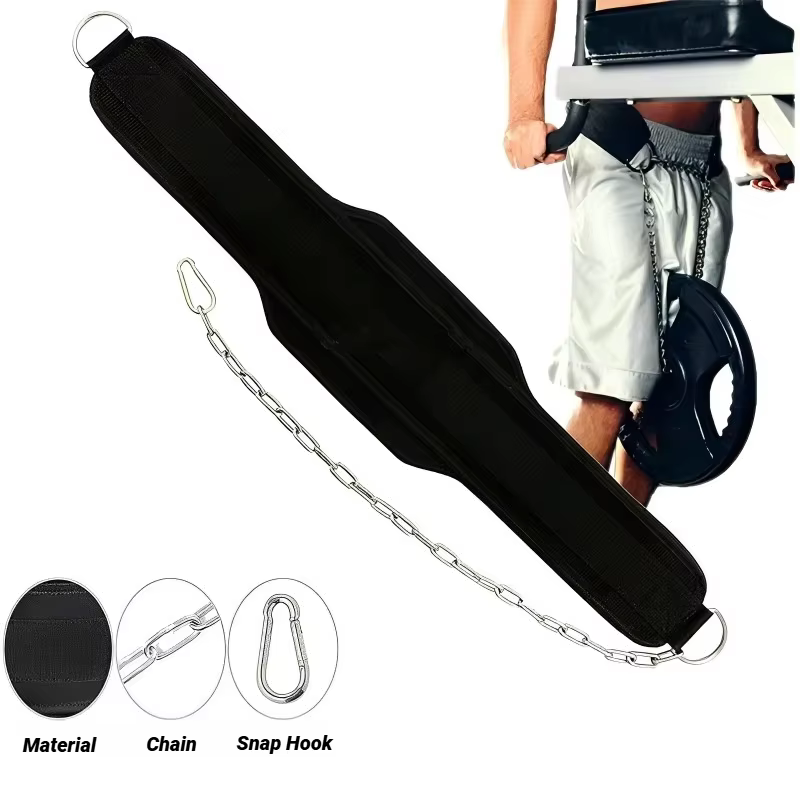 Nouveau style de ceinture de musculation pour le dos avec chaîne pour la musculation, la musculation, les tractions, l'entraînement de la force, la ceinture de charge épaisse
