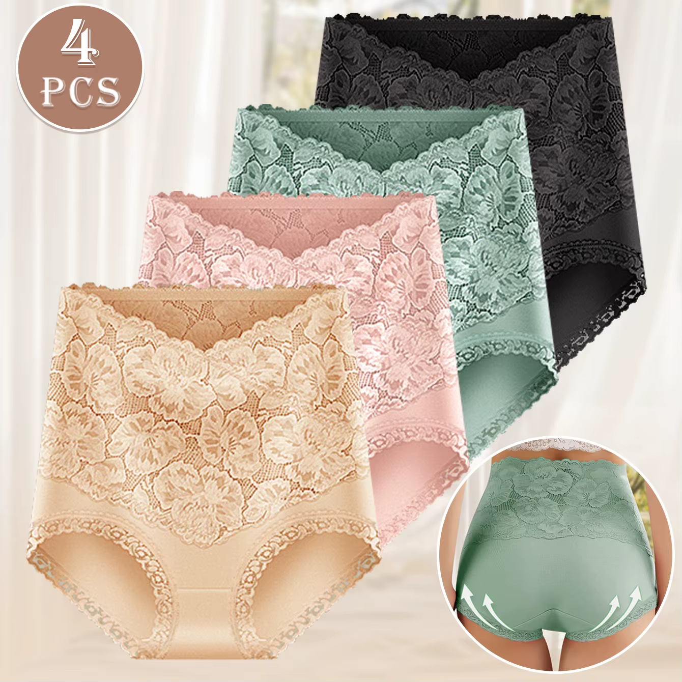 4 pièces culottes taille haute dames motif Jacquard Sexy dentelle hanche levage et mise en forme de la peau et doux confortable coton