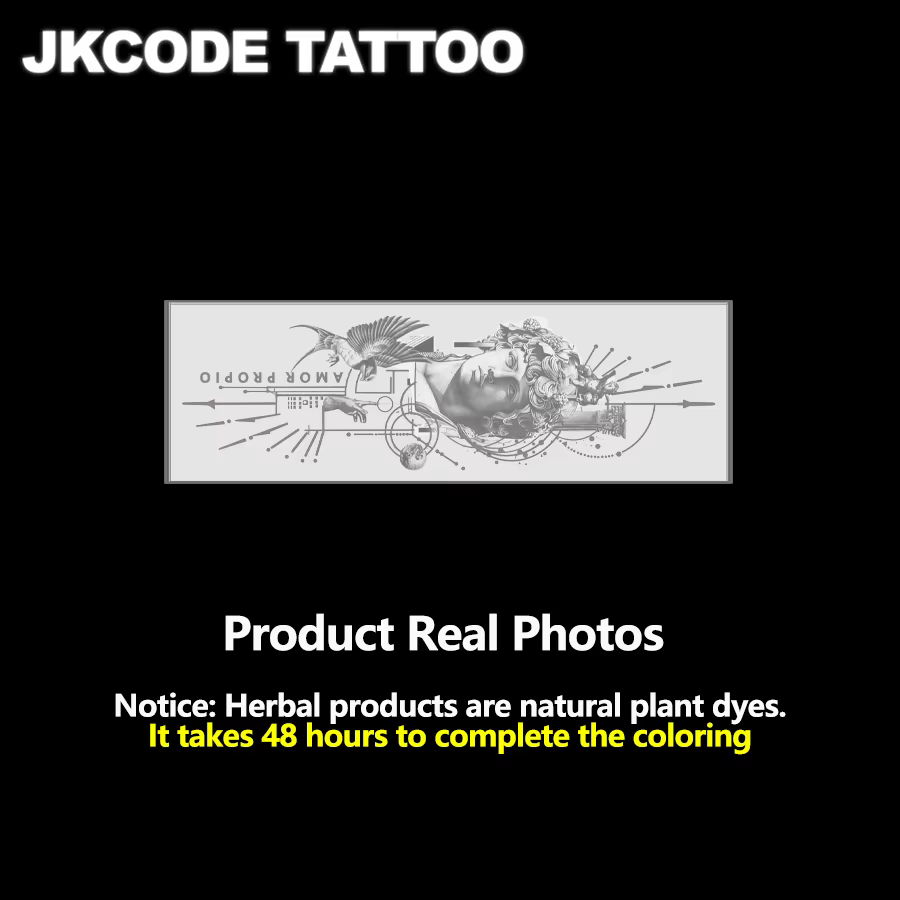 Tatouages de festival de musique - Art des tatouages aux herbes - Tête de Michel-Ange en plâtre avec pie - Totem de la mythologie romaine - Design portugais « Amor Propio » - Tatouage temporaire pour