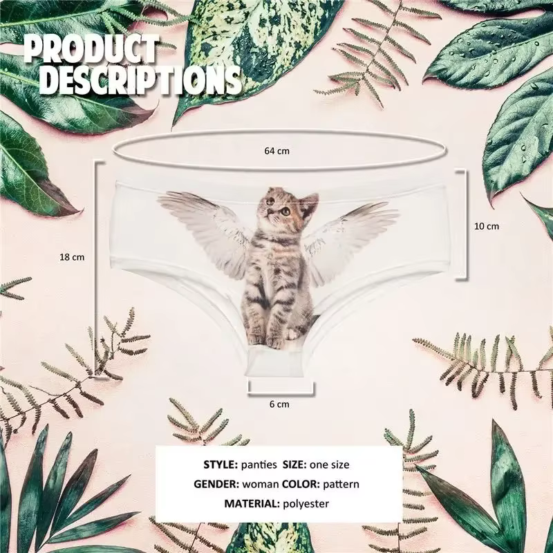 Culotte femme sans couture imprimé Angel Cat 3D – Slip push-up et string de dessin animé mignon