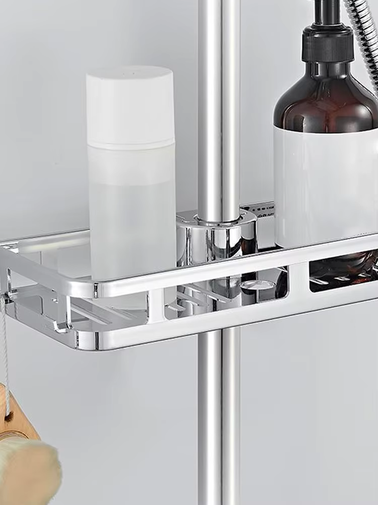 Plateau de salle de bain, étagères de douche, égouttoir sans perçage, tige de levage, support amovible, étagère de douche, porte-savon, plateau de rangement