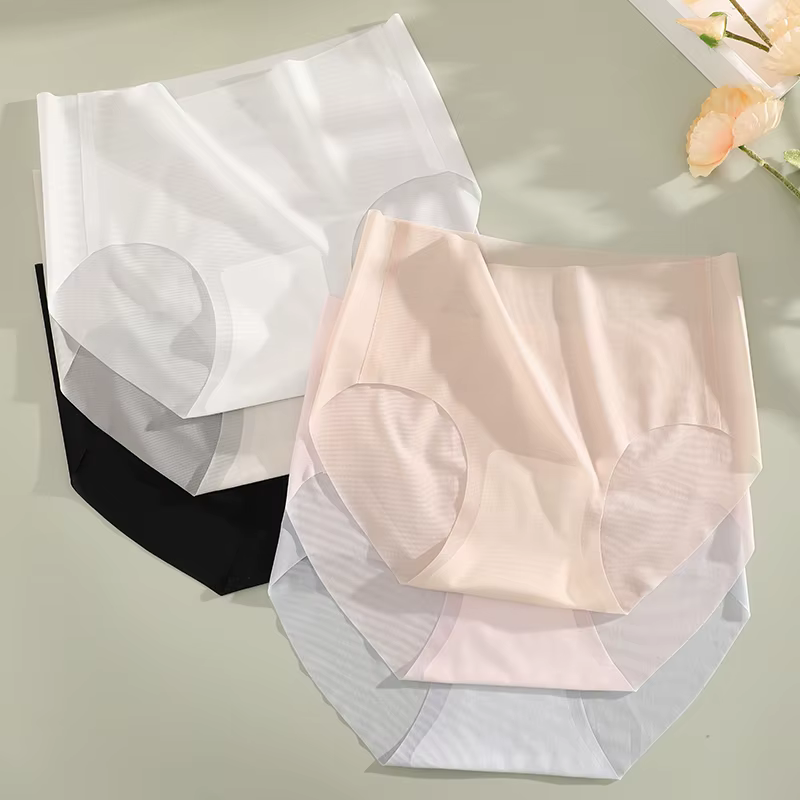 4 pièces/ensemble femmes glace soie sans couture culottes Ultra mince slips sous-vêtements respirants femme taille