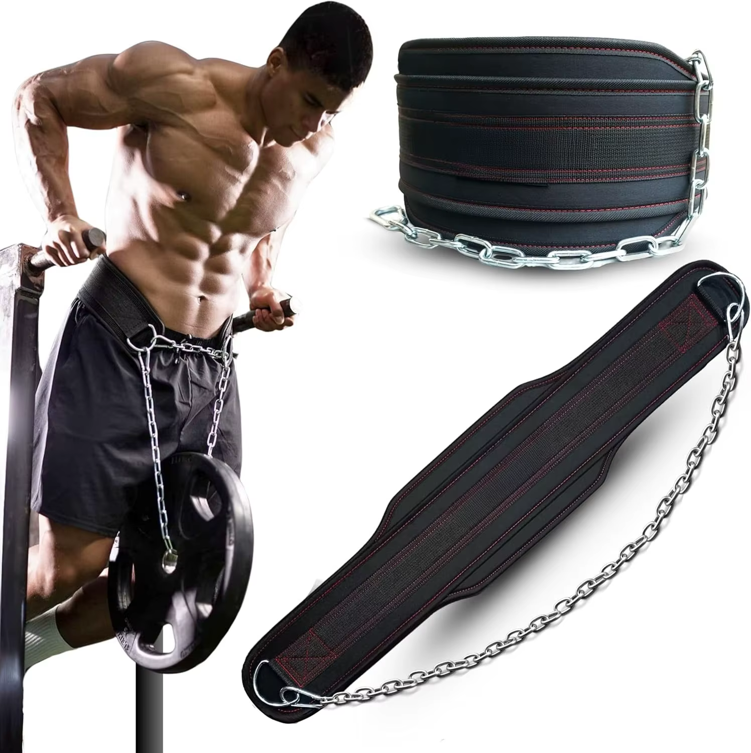 Nouveau style de ceinture de musculation pour le dos avec chaîne pour la musculation, la musculation, les tractions, l'entraînement de la force, la ceinture de charge épaisse