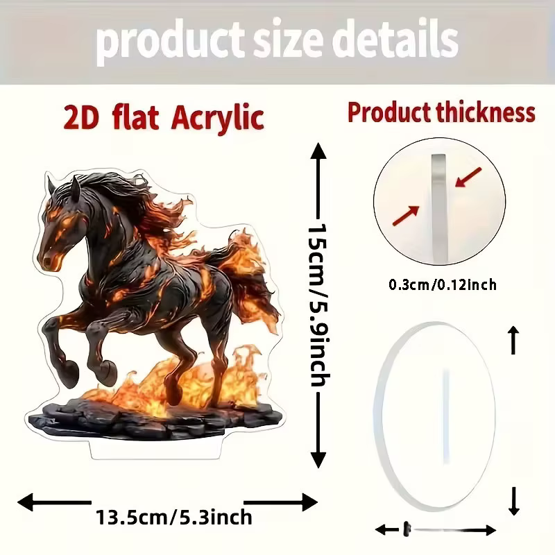Statue de cheval en acrylique de style bohème - Décoration artistique de bureau, symbole de richesse et de prospérité, cadeaux du Nouvel An, plat 2D