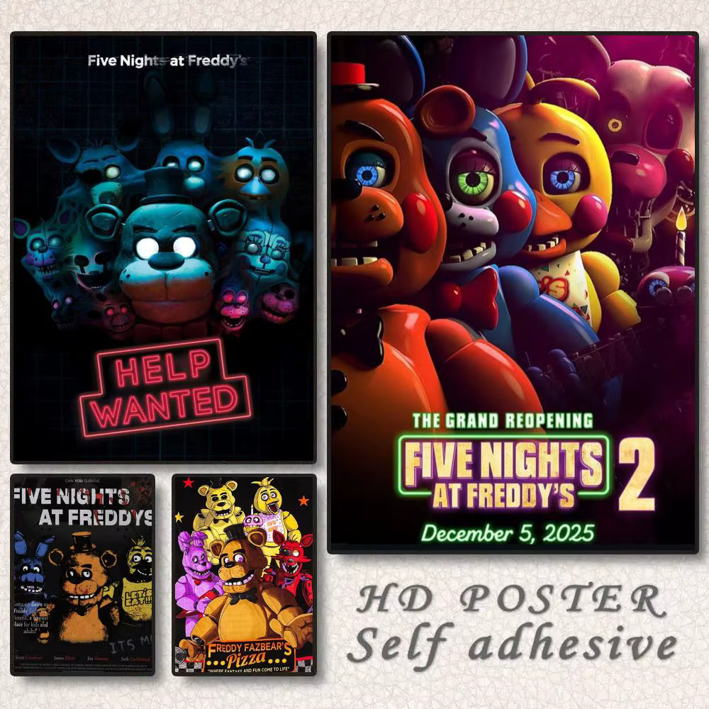 Affiche classique Fnaf Five-nights-At-Freddys, autocollant parfait, art auto-adhésif conçu pour les espaces de bureau, la salle à manger et la maison