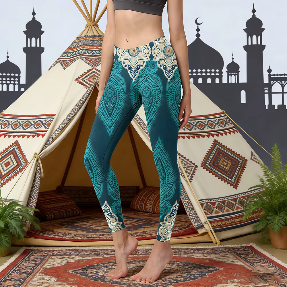 Legging de yoga taille haute avec imprimé artistique bohème