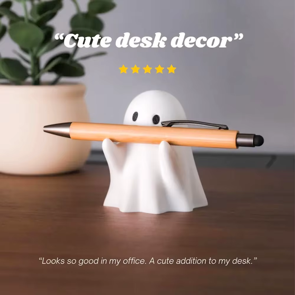 Porte-stylo fantôme - Rangement de bureau en plastique mignon, idéal pour le bureau et la maison, cadeau créatif décoratif d'Halloween, accessoire de papeterie amusant