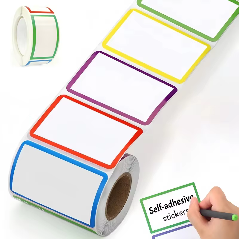Grande étiquette autocollante colorée, 1 rouleau, avec notes autocollantes vierges, nom écrit à la main, grande étiquette rectangulaire