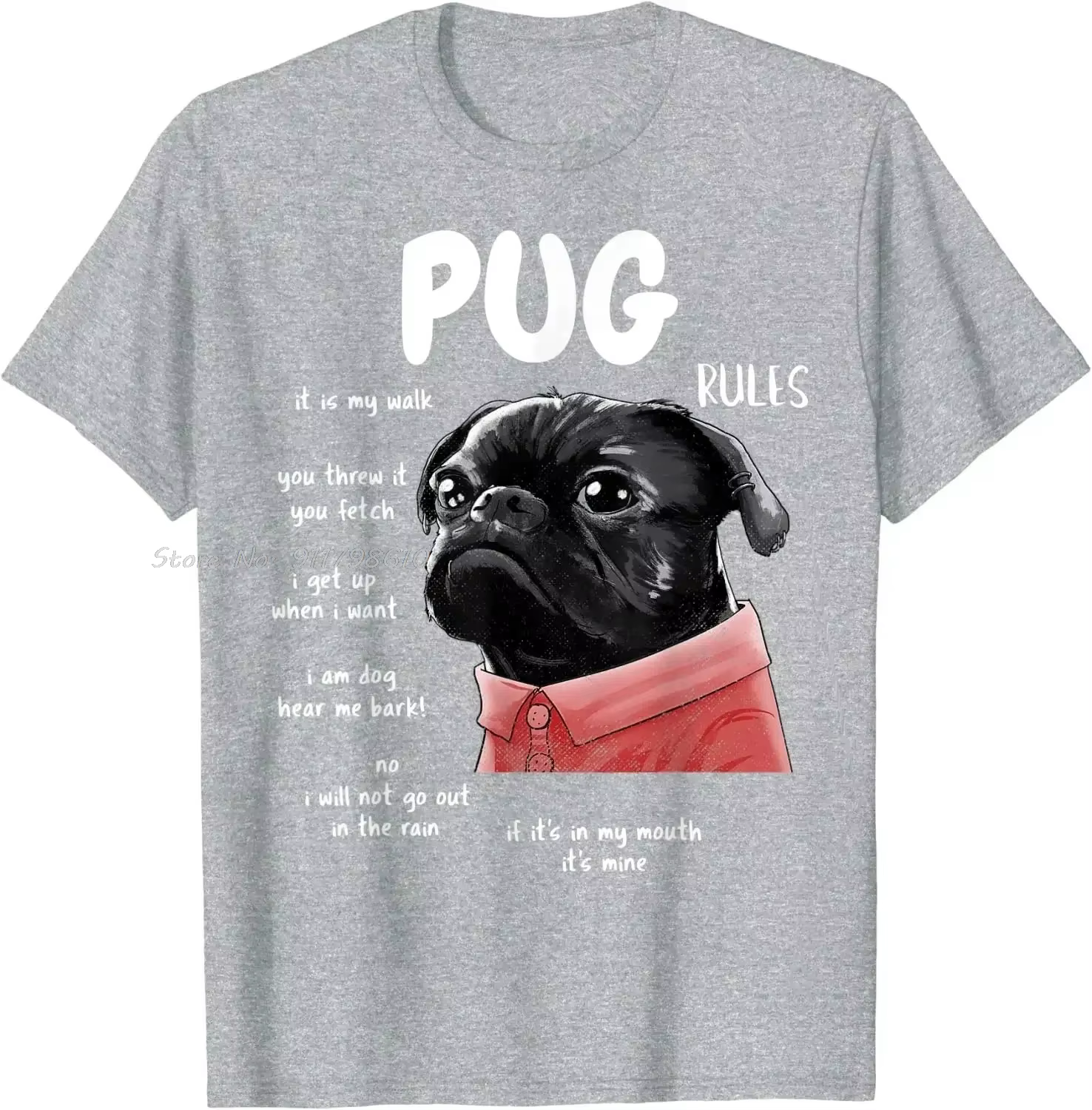Mignon Kawaii drôle noir carlin chien règles cadeaux surdimensionné T-shirt enfants coton T-shirt quotidien vêtements pour hommes été unisexe hauts t-shirts