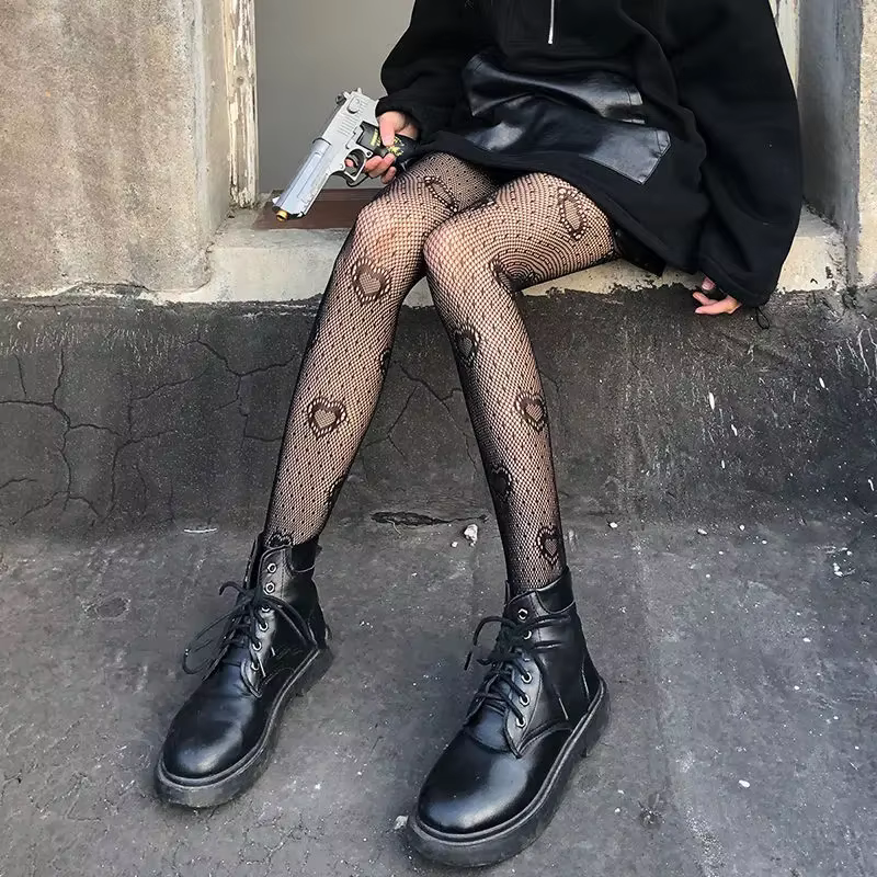 Collants résille en maille pour filles japonaises, collants Lolita Ins, collants blancs pour femmes, leggings d'été sexy, coeur et fleur