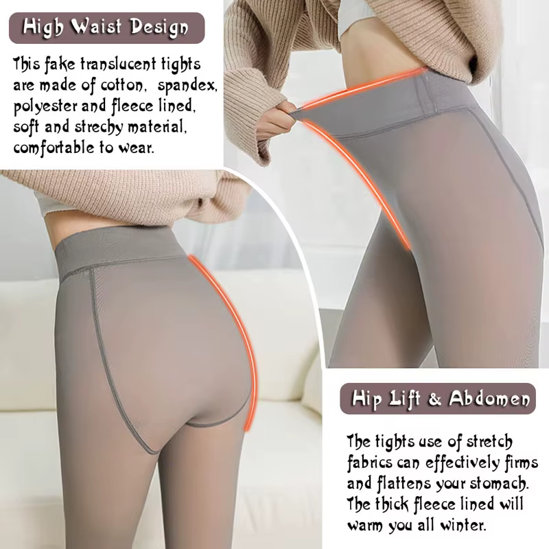 Collants hiver femmes sans couture Sexy Push Up épais faux translucide chaud velours automne mince Leggings collants collants