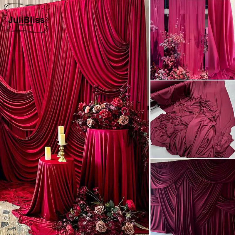Papéis en tissu rouge bordeaux pour décoration de mariage, rideaux, nappe, arrière-plan pour robe, matériel de couture pour bricolage, large 170cm