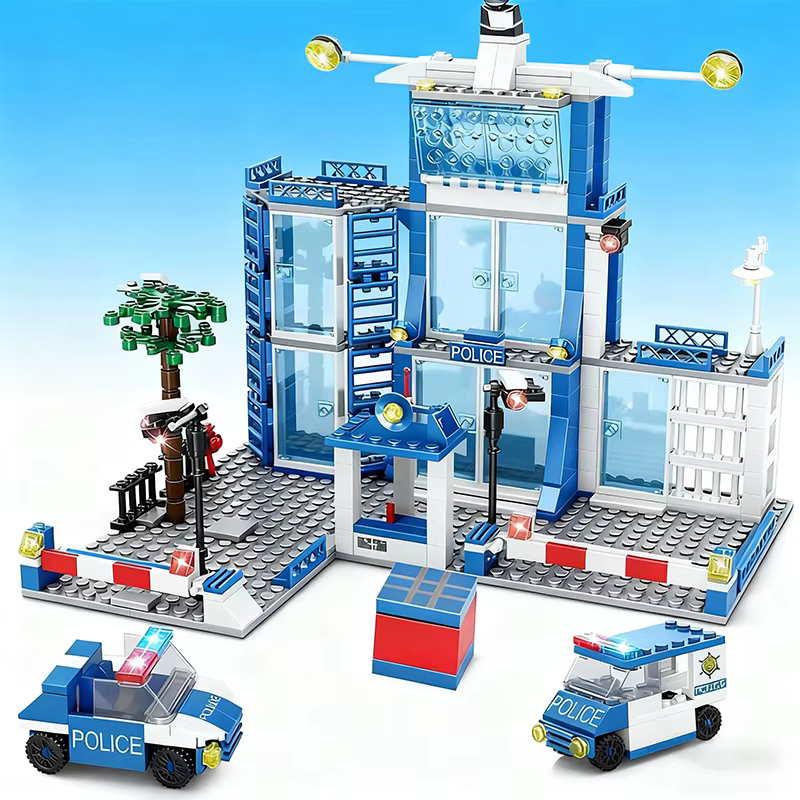 Ensemble de blocs de construction de la station de police de la ville, jouets éducatifs pour garçons et enfants, briques de voiture DIY, centre de commandement de la station de police