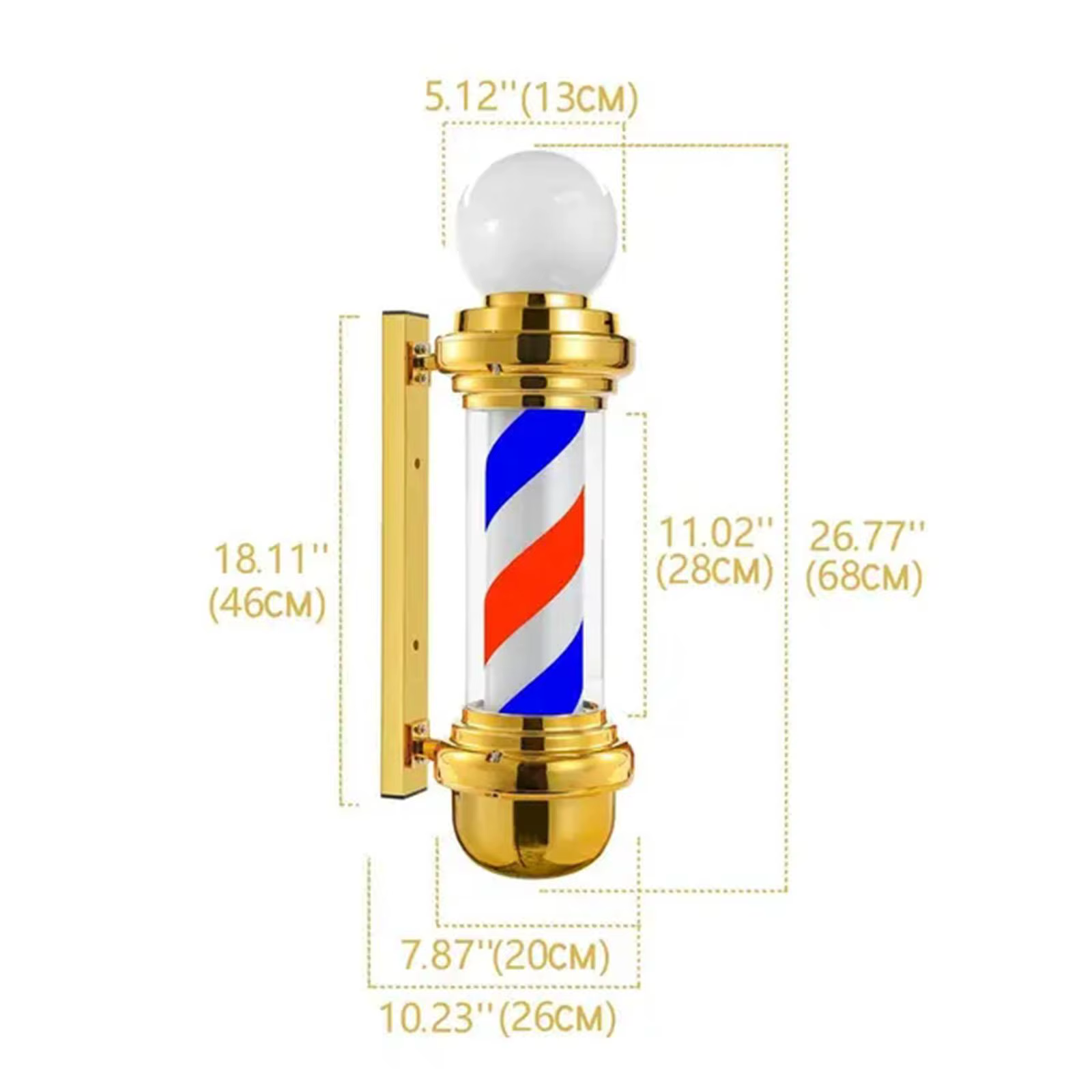 Lumière de poteau de barbier classique, signe classique, lumière LED pour poteau de salon de coiffure pour l'extérieur