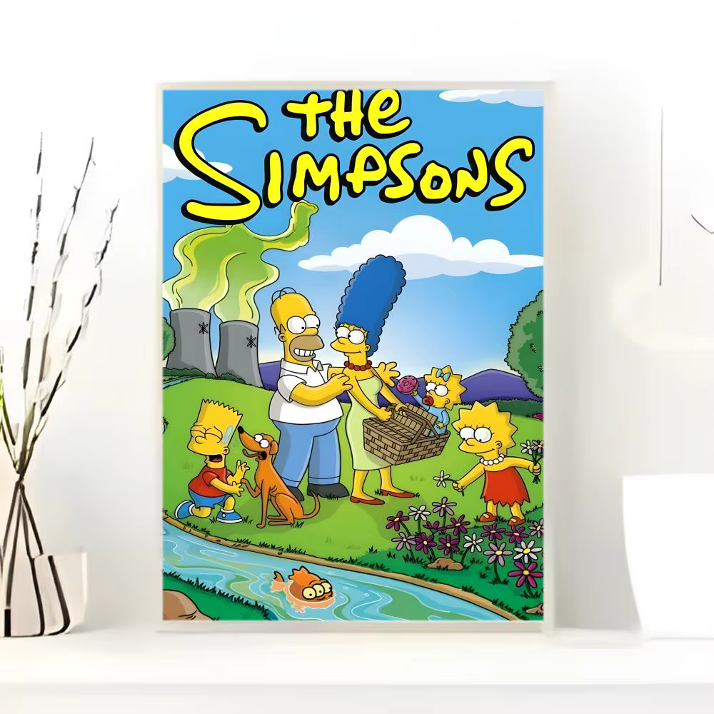 Affiche autocollante de dessin animé classique T-The S-Simpsons, autocollant en papier imperméable, décoration murale pour café, bar, chambre