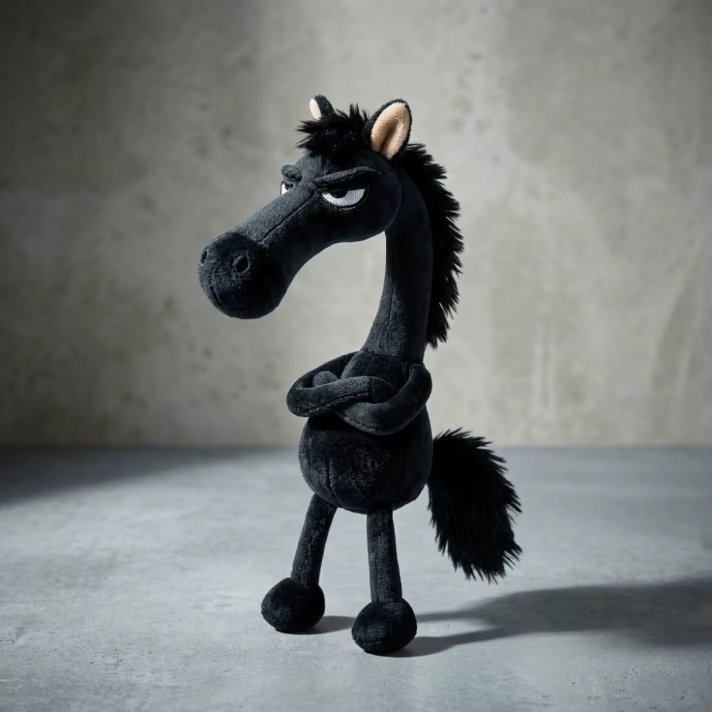 Porte-clés cheval en peluche drôle, poney impertinente, pendentif à breloque, visage grincheux, poupée animale en peluche mignonne, accessoires pour sac à dos