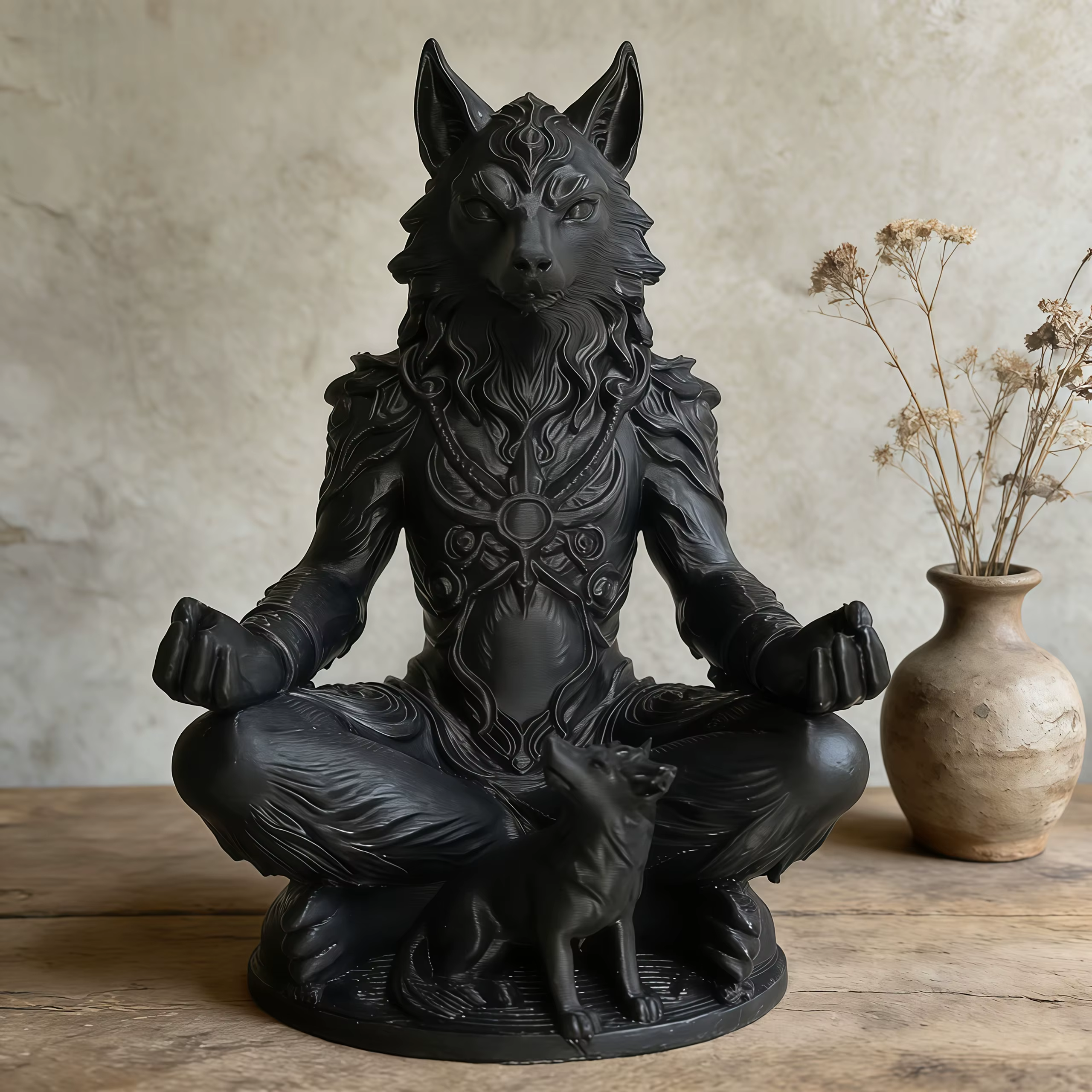 Figurines de loup de méditation, statue de loup-garou mystique, ornements animaux de style gothique, décorations pour la maison, le bureau, la chambre, la salle de yoga, cadeaux