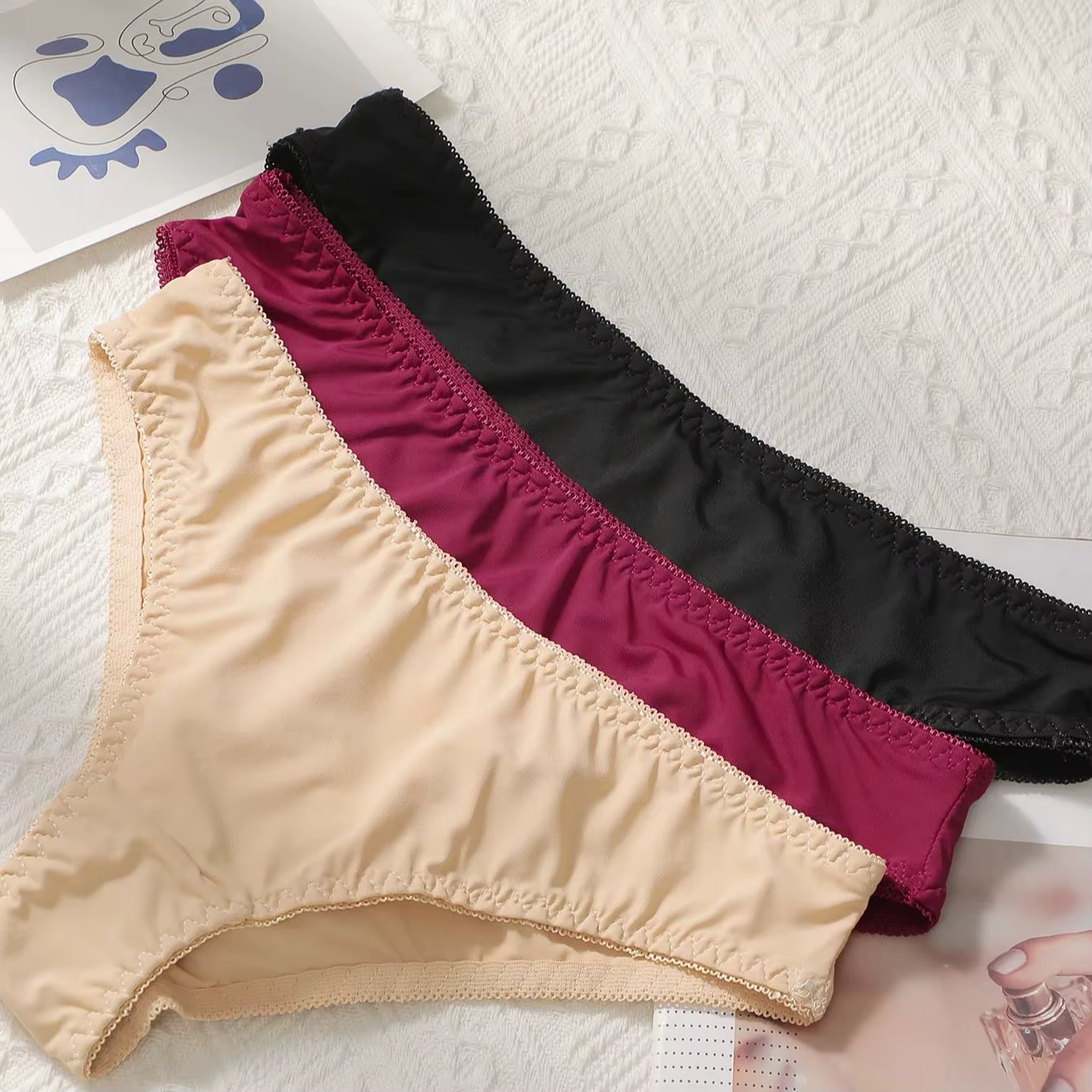Viomisha 3 pièces/ensemble culottes pour femmes Sexy doux rayé caleçon couleur unie slips femme confortable Stretch Lingerie S-XL