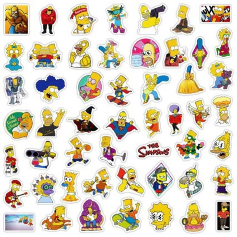 50 autocollants de dessin animé The Simpsons Hommor, imperméables, créatifs, pour bagages, téléphone, décoration, jouets cadeaux pour garçons