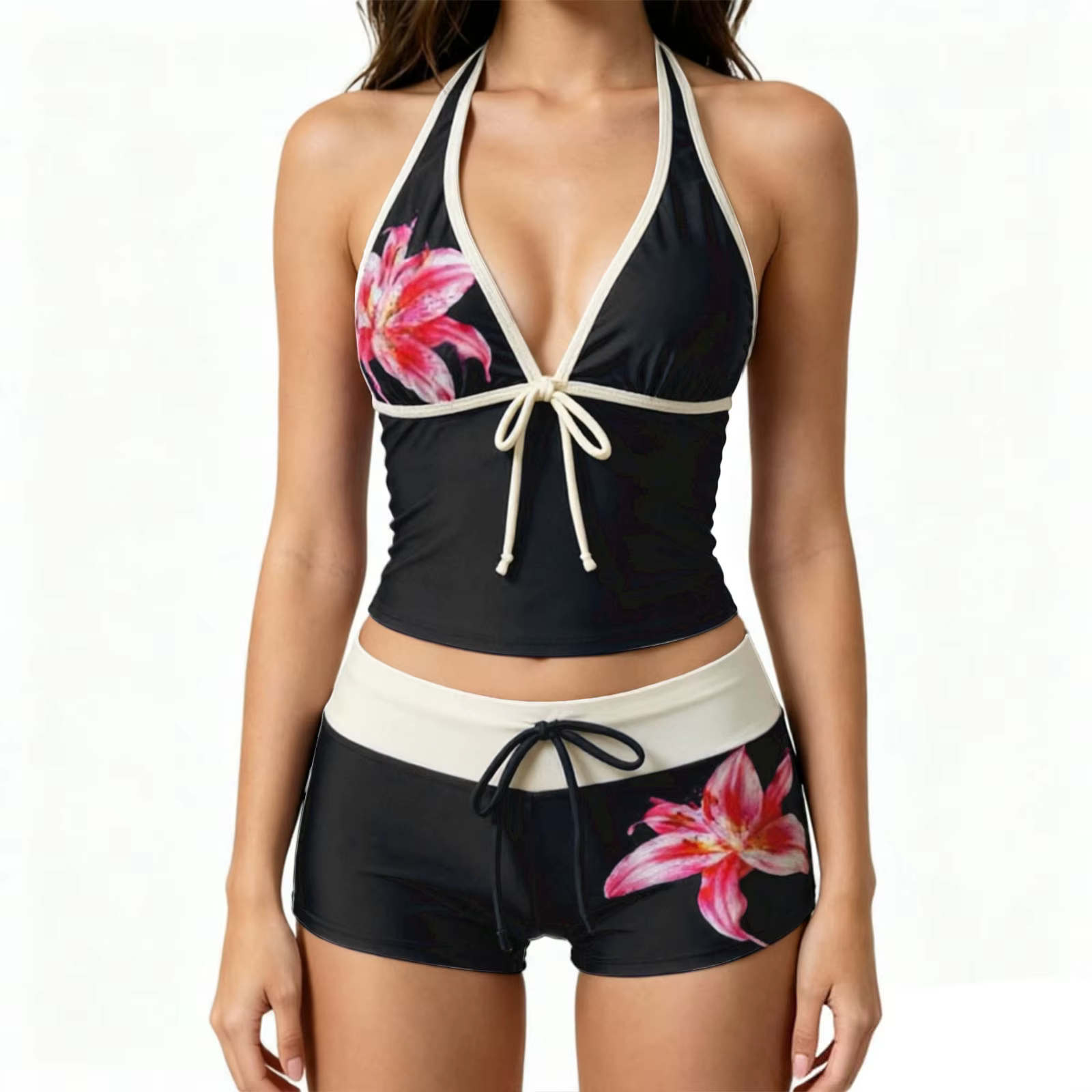 Tankini pour femmes, ensemble de bikini 2 pièces, haut de tankini avec short, maillot de bain mignon à pois, ensembles de bikini sans bretelles pour femmes