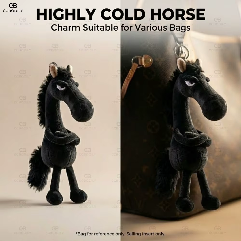 Porte-clés cheval en peluche drôle, poney impertinente, pendentif à breloque, visage grincheux, poupée animale en peluche mignonne, accessoires pour sac à dos