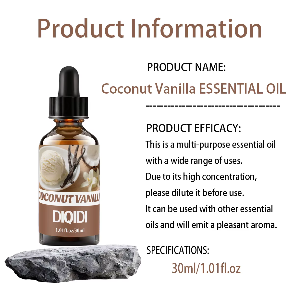 Huile essentielle de noix de coco et de vanille, 30ML, huile essentielle d'aromathérapie domestique, huile parfumée, diffuseur, humidificateur. Air frais, Noël