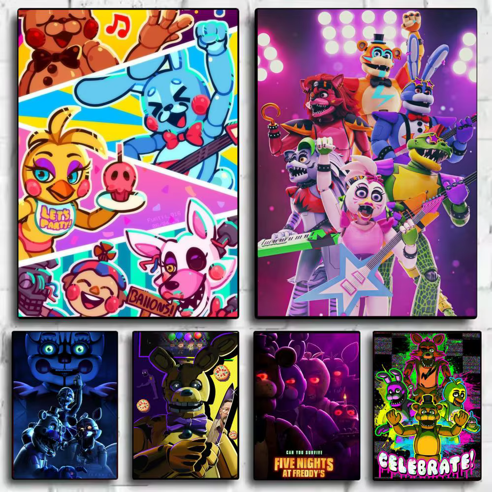 Affiche de jeu Five N-Nights At Freddys, autocollant parfait, art auto-adhésif conçu pour les espaces de bureau, la salle à manger et la maison