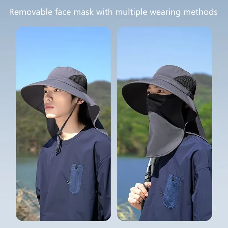 Chapeaux de soleil d'été Protection UV casquette de pêche de chasse en plein air pour hommes femmes randonnée Camping visière seau chapeau cou rabat chapeau de pêcheur