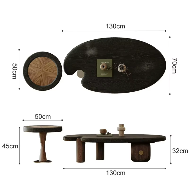 Table basse ronde de salle à manger, table de salon, table d'appoint, table basse gain de place, table basse artistique, table basse en bois, mobilier de style Mid-Century
