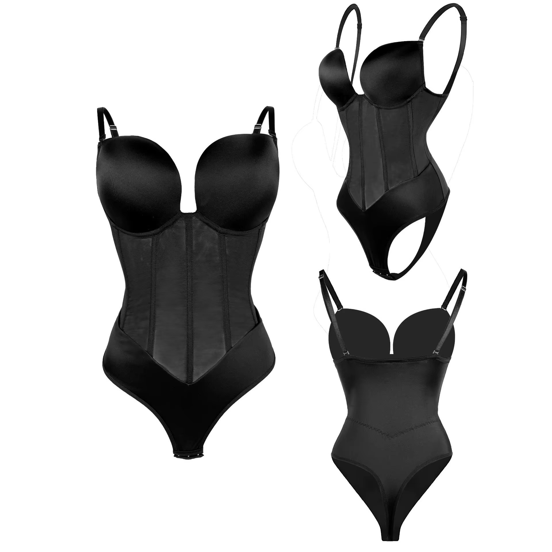Body cou femmes Corsets Shapewear amovible résille extensible décontracté Club licou taille moyenne moulante doux dos ouvert trajet