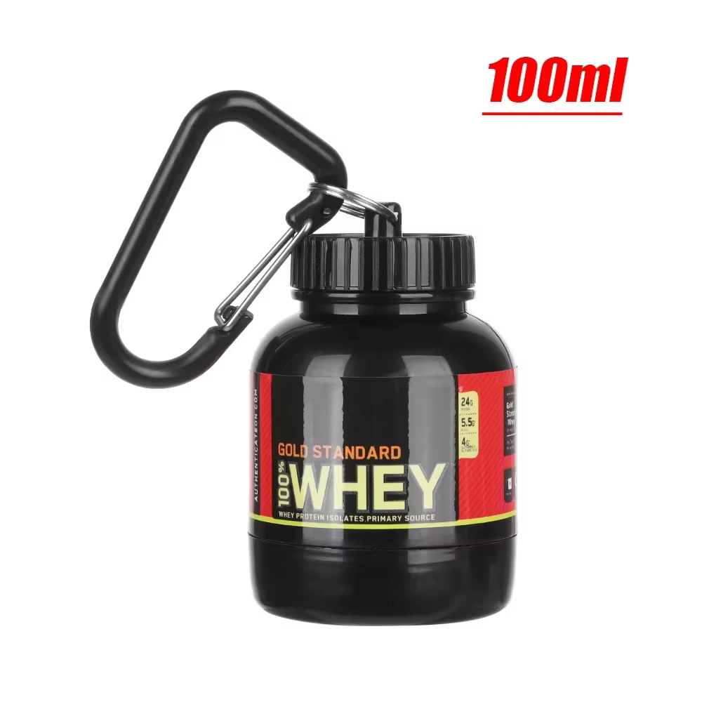 Mini récipient de protéines Portable de 100ML, bouteille de poudre avec porte-clés de lactosérum, entonnoir de santé, boîte à médicaments, petite tasse d'eau