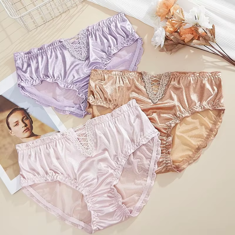 Soie Satin Sexy femmes culottes haut de gamme slips