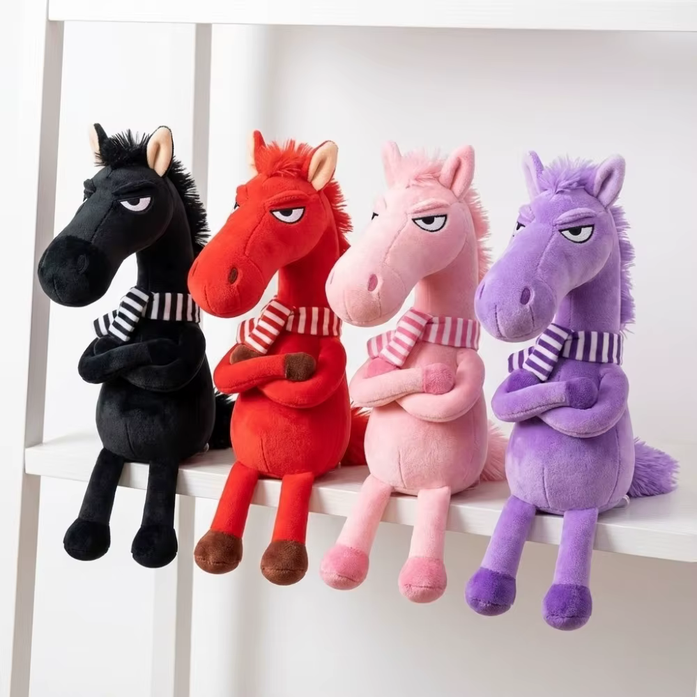 Porte-clés cheval en peluche drôle, poney impertinente, pendentif à breloque, visage grincheux, poupée animale en peluche mignonne, accessoires pour sac à dos