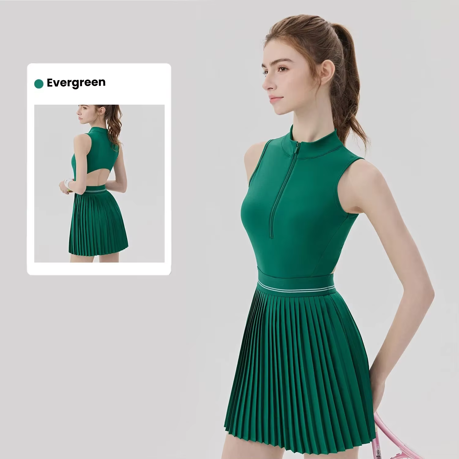 Robe de sport pour femme avec soutien-gorge intégré, rafraîchissante, respirante, anti-exposition, combinaison une pièce pour tennis, yoga, badminton, jupe-short athlétique