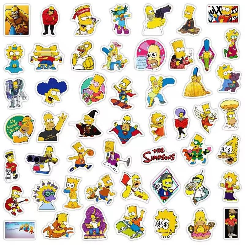 50 autocollants de dessin animé The Simpsons Hommor, imperméables, créatifs, pour bagages, téléphone, décoration, jouets cadeaux pour garçons