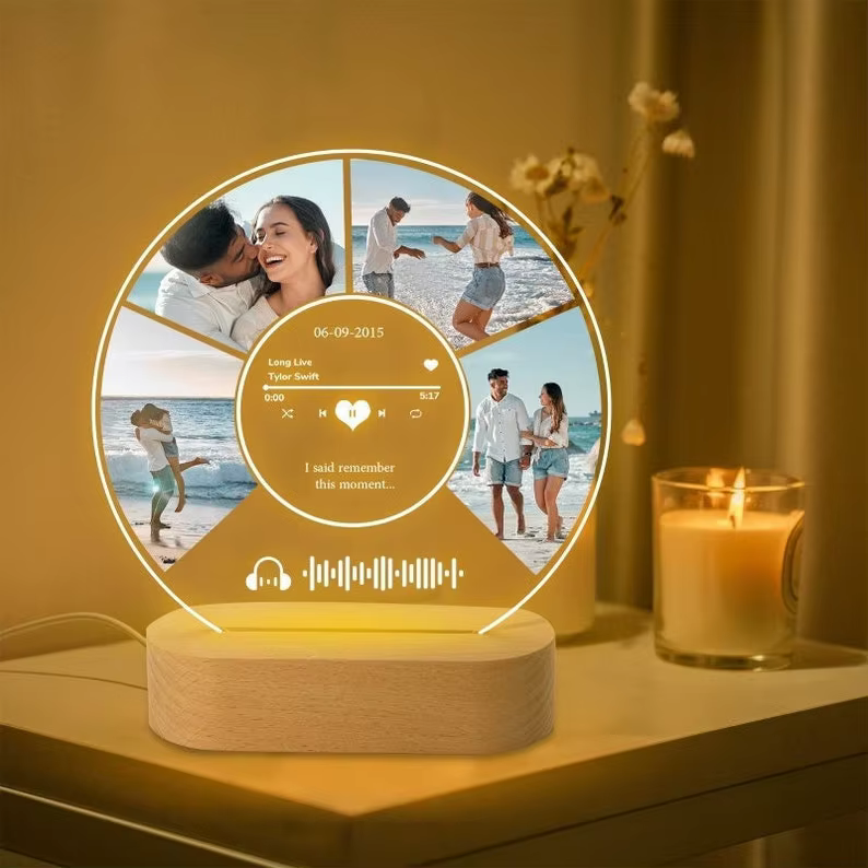 Plaque Personnalisée Spotify, en Acrylique, avec Veilleuse, pour Couples, Cadeaux d'Anniversaire
