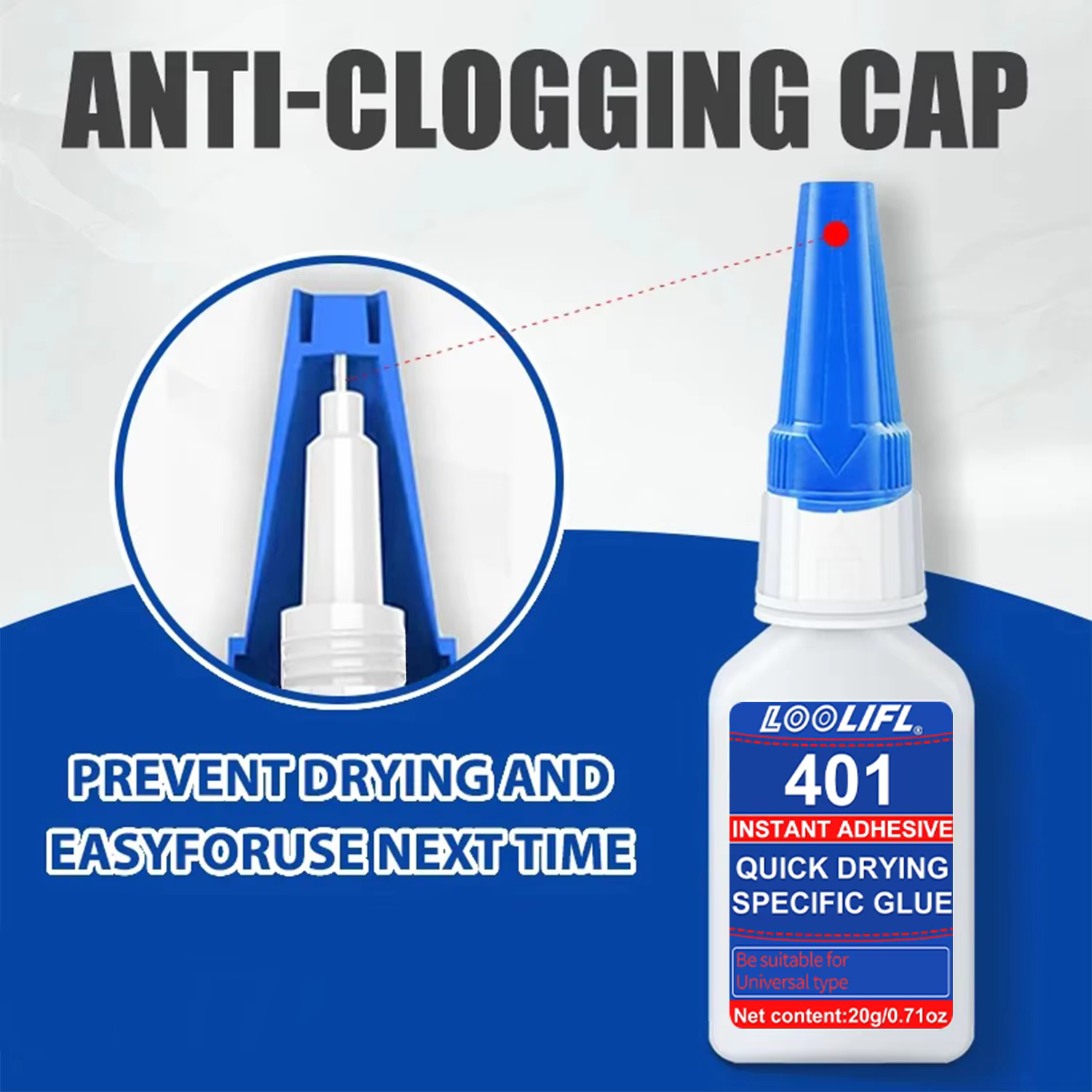 Super Glue (0,71 oz) Adhésif liquide multi-usages pour plastique – Coller le bois, le métal, le caoutchouc, la céramique – Adhérence de qualité industrielle