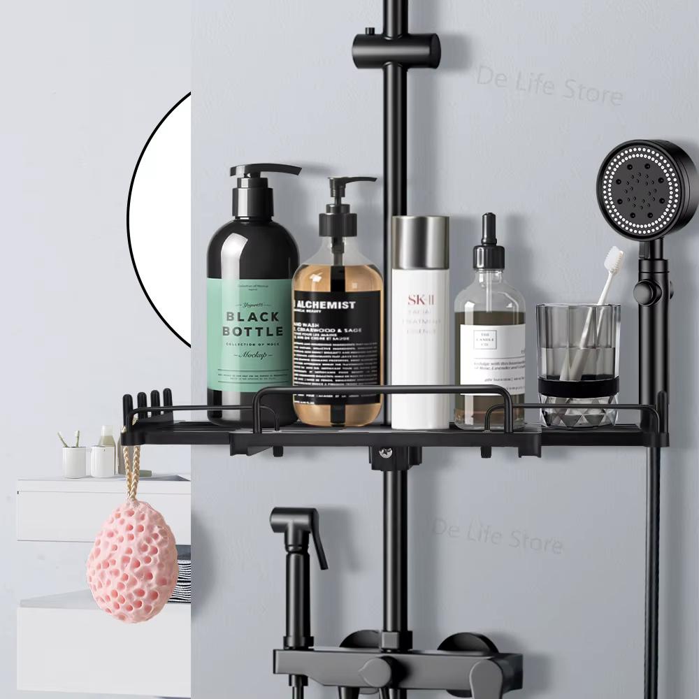 etagere salle de bains sans percage Étagère de douche extensible avec crochet, sans propositions, shampoing, support de pommeau de douche, accessoires