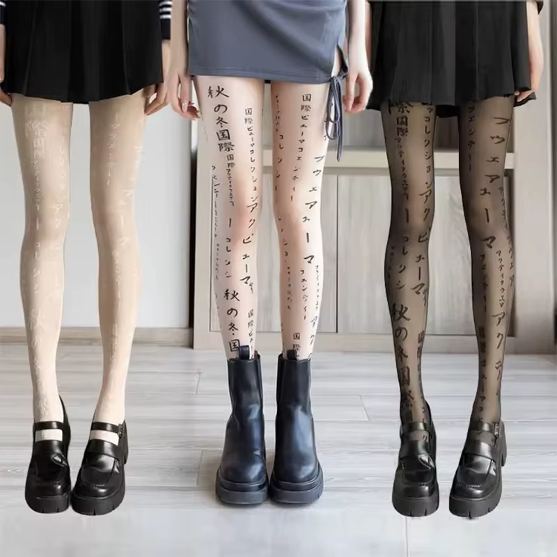 Collants fins translucides à motifs tatoués pour femme