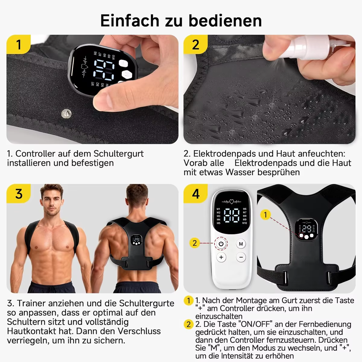 Ceinture Correctrice de Posture avec Stimulateur Musculaire EMS et Masseur Dorsal - Soulagement Ajustable de la Douleur à l'Épaule pour le Bureau et la Maison