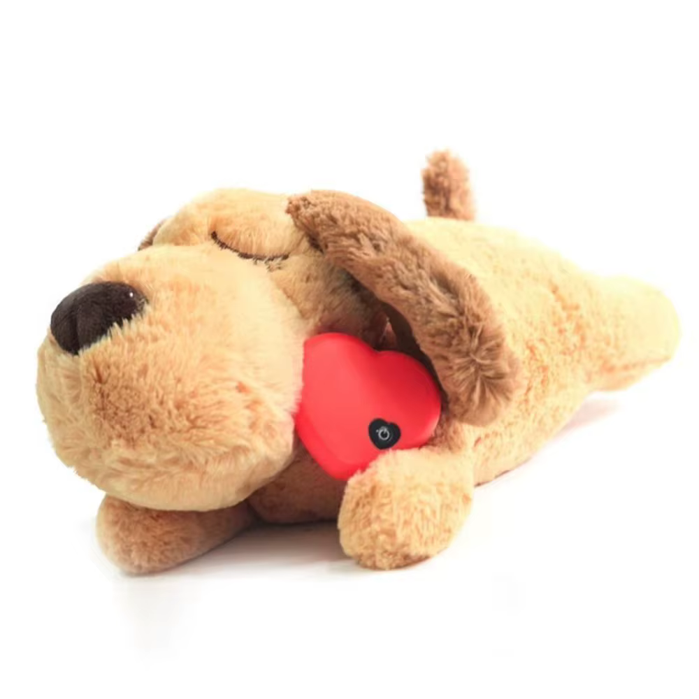 Mignon chiot en peluche doux, aide au sommeil, avec rythme cardiaque, pour l'entraînement comportemental, soulagement de l'anxiété, pour chien couché, jouet anti-stress, cadeau d'anniversaire