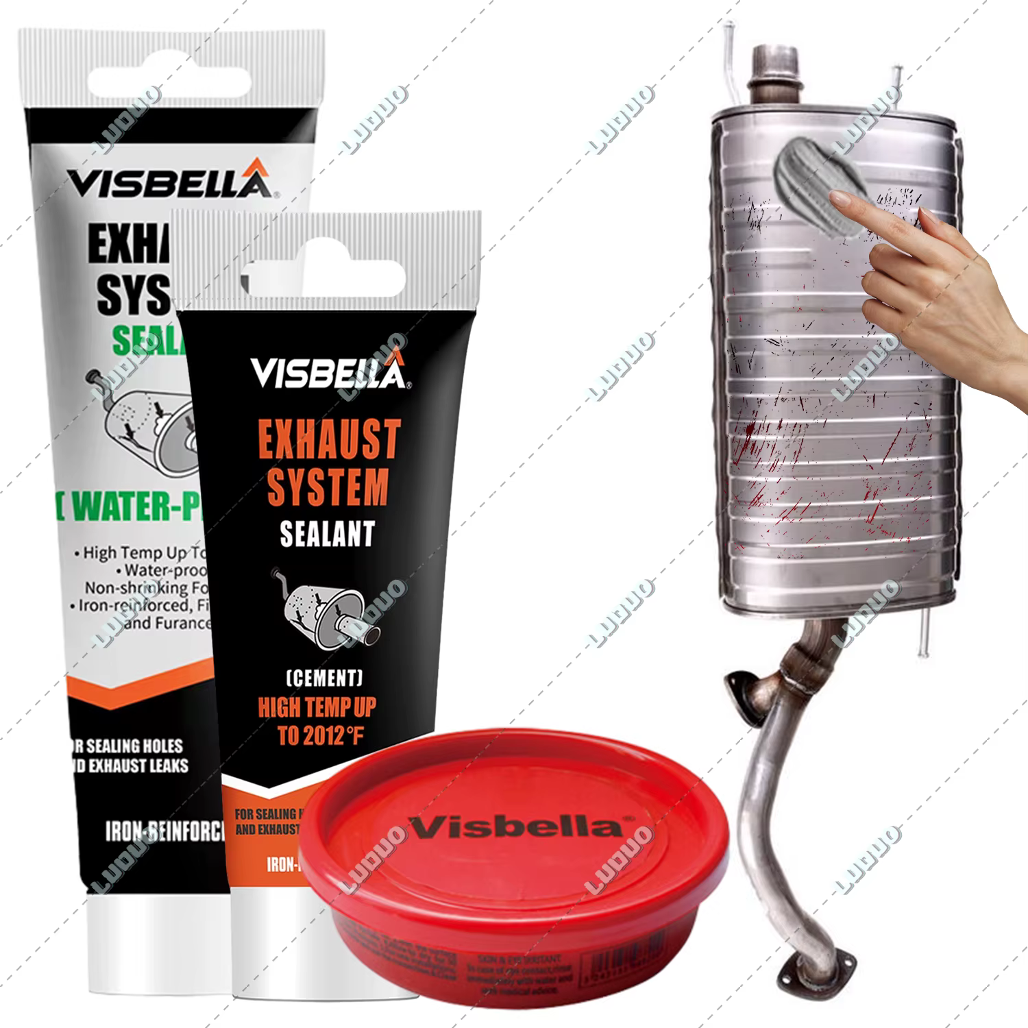 Colle de réparation pour tuyaux d'échappement de voiture et moto, adhésif haute température pour sceller et réparer les fuites des silencieux et des sorties d'échappement