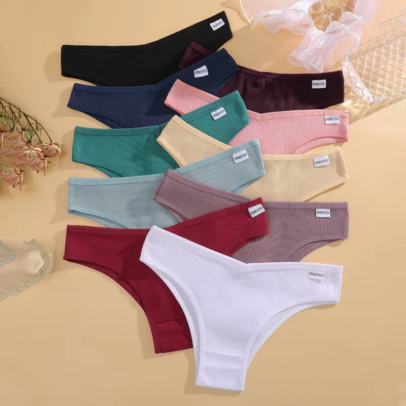 7 pièces/ensemble femmes gaufré coton culottes Sexy taille V culotte brésilienne femme respirant sous-vêtements doux solide Stretch Lingerie