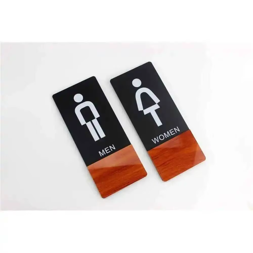 Panneau de Porte de Toilette pour Homme et Femme, Autocollant Mural Moderne en Acrylique, Base en Bois, Décoration de Maison