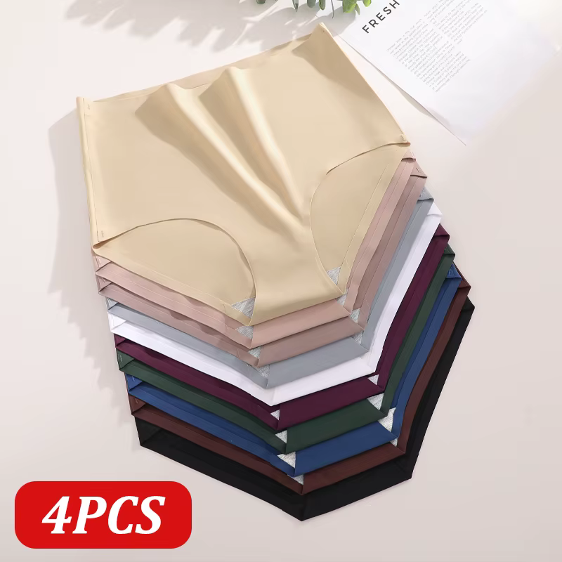 4 pièces/ensemble sans couture taille haute culottes pour femmes Sexy couleur unie